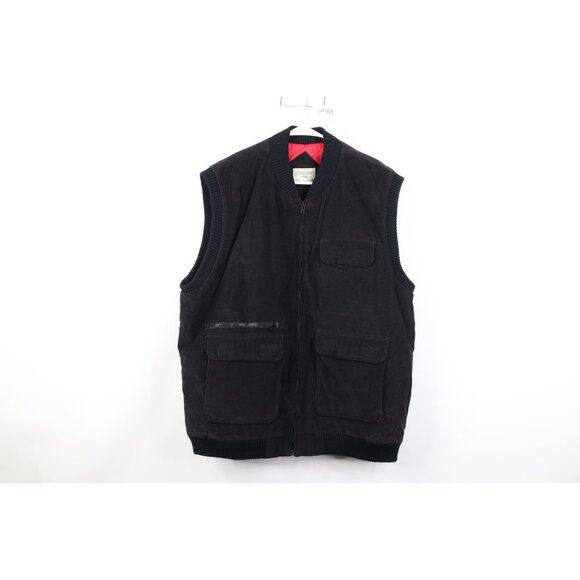 Vtg 70s Streetwear Mens XL Extra Tall Faded Quilted Corduroy Vest Jacket Black
